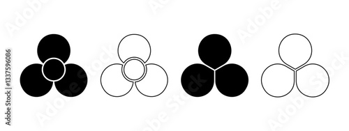 Set of flower silhouettes with 3 petals. Floral pie chart divided on three equal parts in leaf shapes isolated on white background. Fan, propeller or pinwheel toys. Vector graphic illustration.