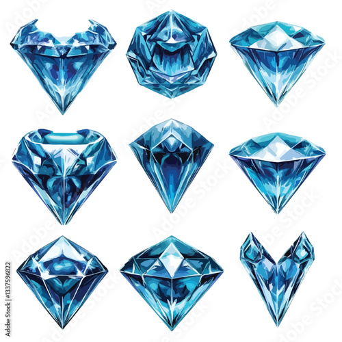 Vivid Blue Diamond Collection Vector Illustration