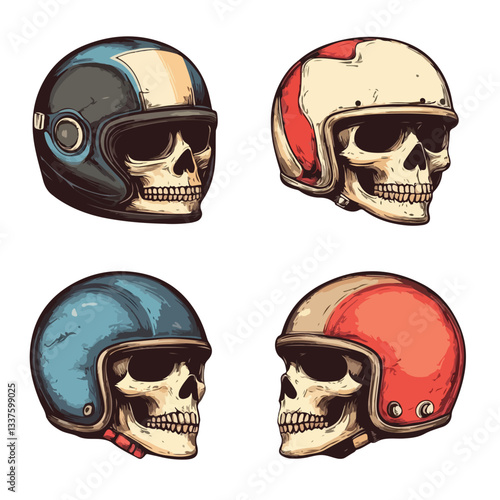Vintage Biker Racer Skull Helmet Set EPS