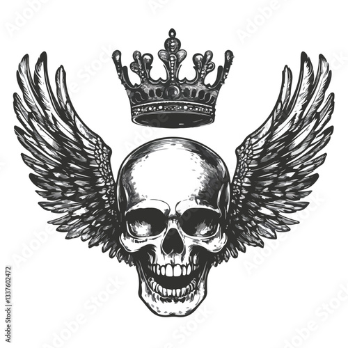 Skull Wings Crown Vector Illustration with Winged Design Element