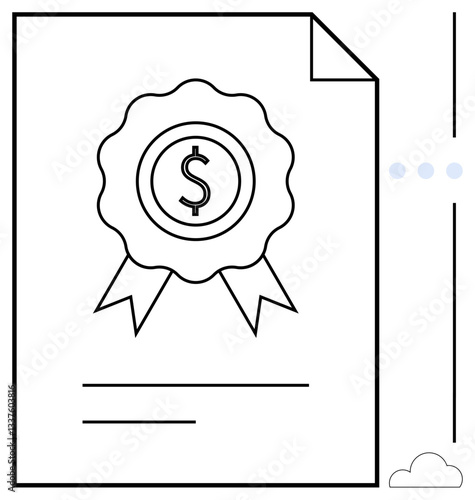 Financial certificate with a dollar symbol and decorative ribbon, representing achievement, wealth, and certification. Ideal for finance, awards, education, contracts, banking savings success flat