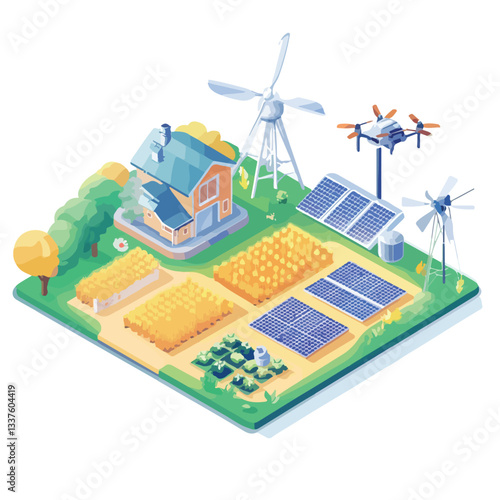 Smart Farm Isometric Scene with Agricultural Complex