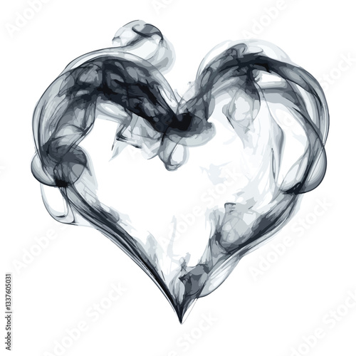 Smoke Heart Shape Vector Illustration Isolated on White Background