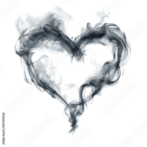 Smoke Heart Shape Vector Illustration Isolated on White Background