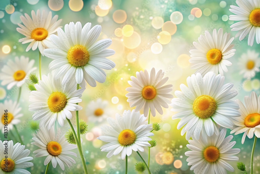 Fototapeta premium Delicate Daisy Hand-Drawn Pattern: White Background Bokeh Floral Design