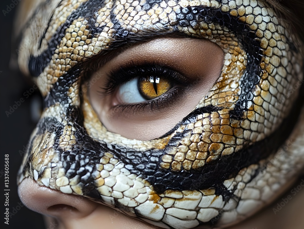 Fototapeta premium Eye of the Serpent Female Face with Snake Skin Texture Art