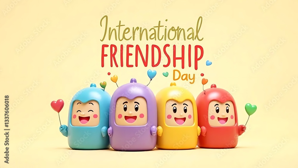 Fototapeta premium Celebrating International Friendship Day: Joyful Friends, Happy Hearts