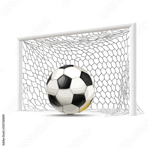 Soccer Ball in Goal Vector Design: Precision Kick Winning Score Fascinate Soccer Enthusiasts