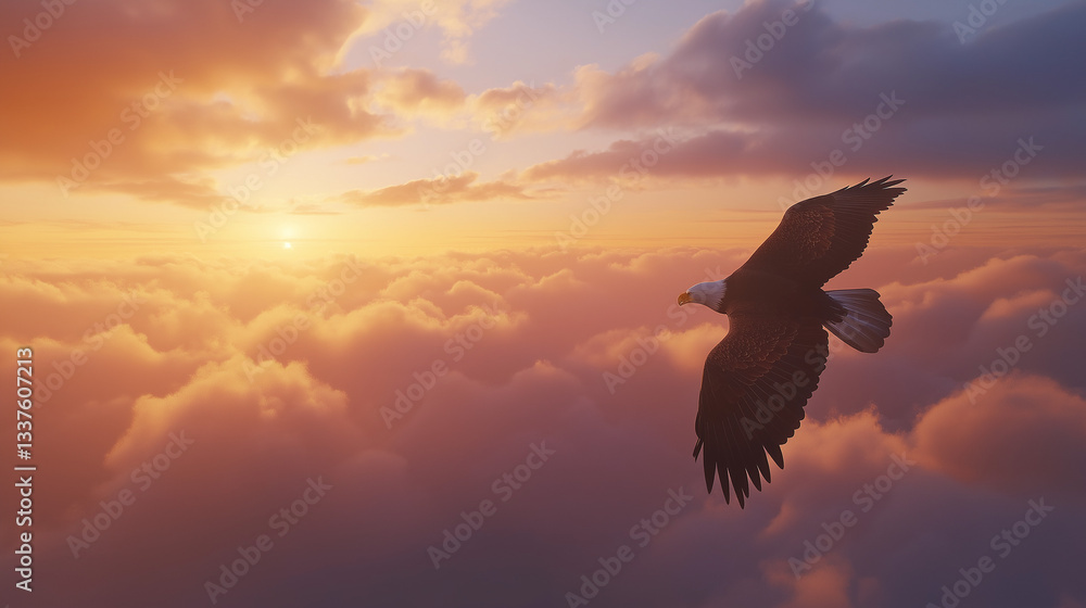 Fototapeta premium eagle flying above the clouds 