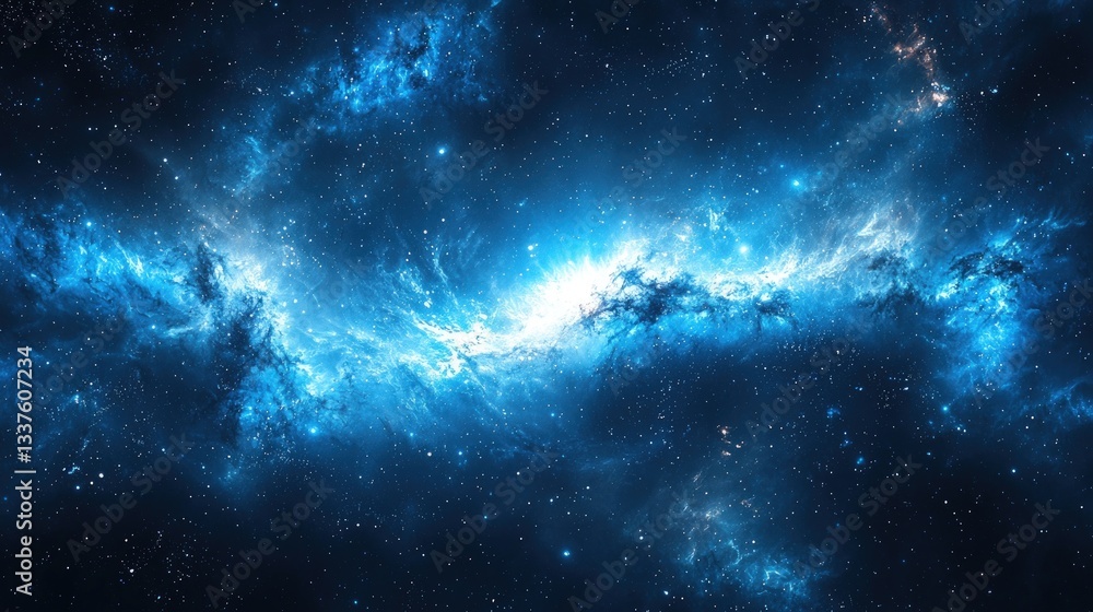Vibrant blue nebula swirls in deep space, cosmic background. Vibrant blue nebula swirls in deep space, cosmic background.