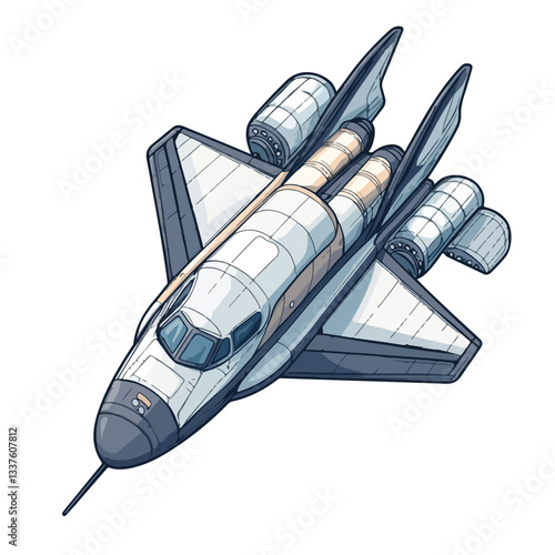 Futuristic Space Aircraft Vector Illustration on White Background