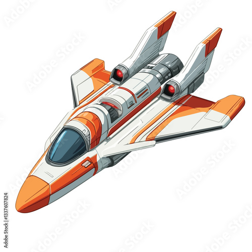 Futuristic Space Aircraft Vector Illustration on White Background