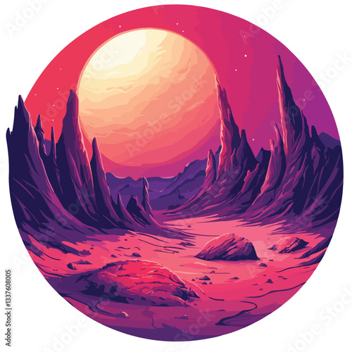 Futuristic Space Game Vector Background with Fantasy Alien Plan