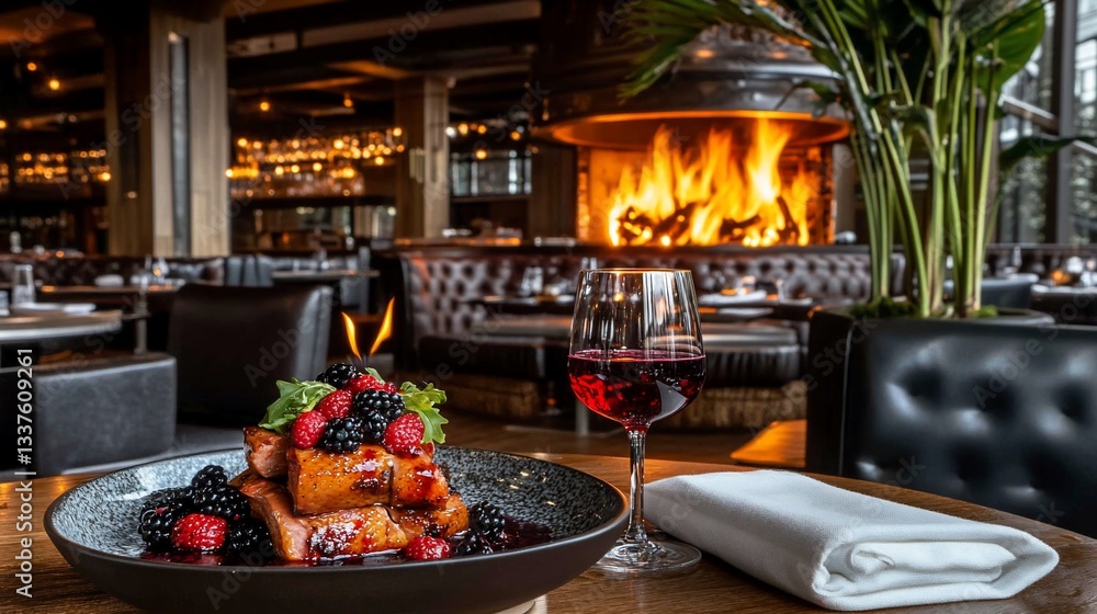 Scrumptious dessert near a cozy fireplace Scrumptious dessert near a cozy fireplace