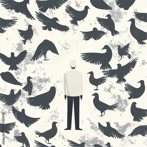 Elegant White Bird Standing Out from the Crowd EPS Image