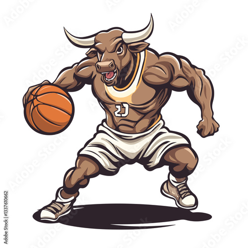 Powerful Bull Showing Athletic Body While Playing Basketball