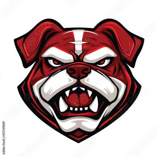 Muscular Bulldog Mascot Flexing Strength in Athletic Body Vector Illustration