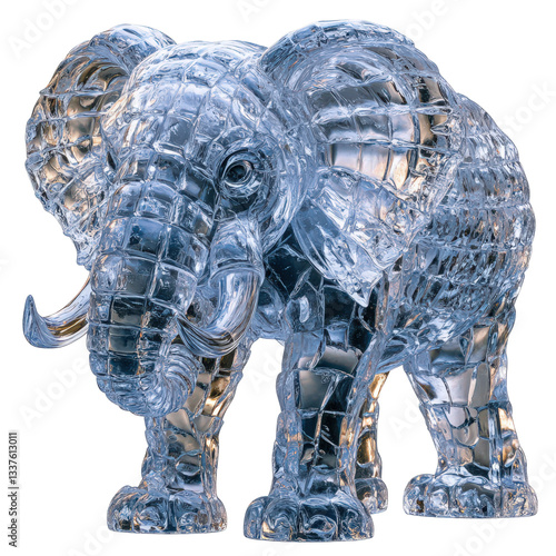 Intricate crystalline elephant sculpture with geometric patterns and textures