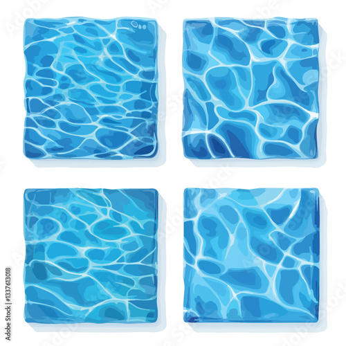Summer Pool Surface Posters Set with Transparent Blue Background