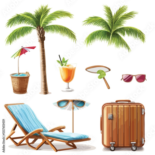Summer Travel 3D Icons with Rendered Beach Elements