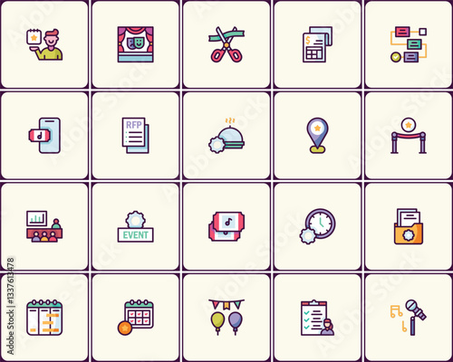 Versatile event planning and organization icon set for website and application
