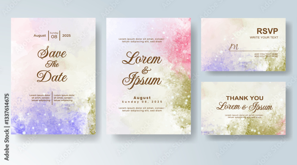 Fototapeta premium Watercolor wedding invitation card