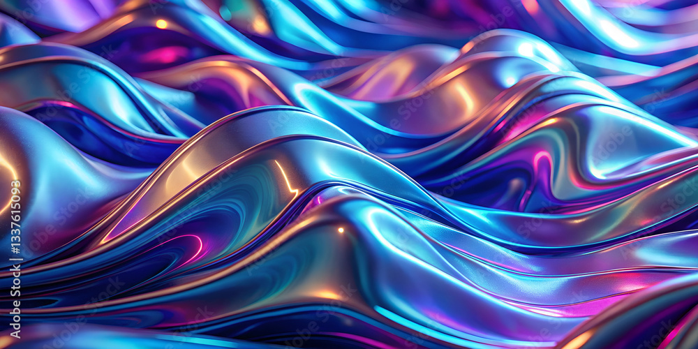 Dynamic 3D Liquid-Metal Wave Design with Blue Purple Hues Dynamic 3D Liquid-Metal Wave Design with Blue Purple Hues