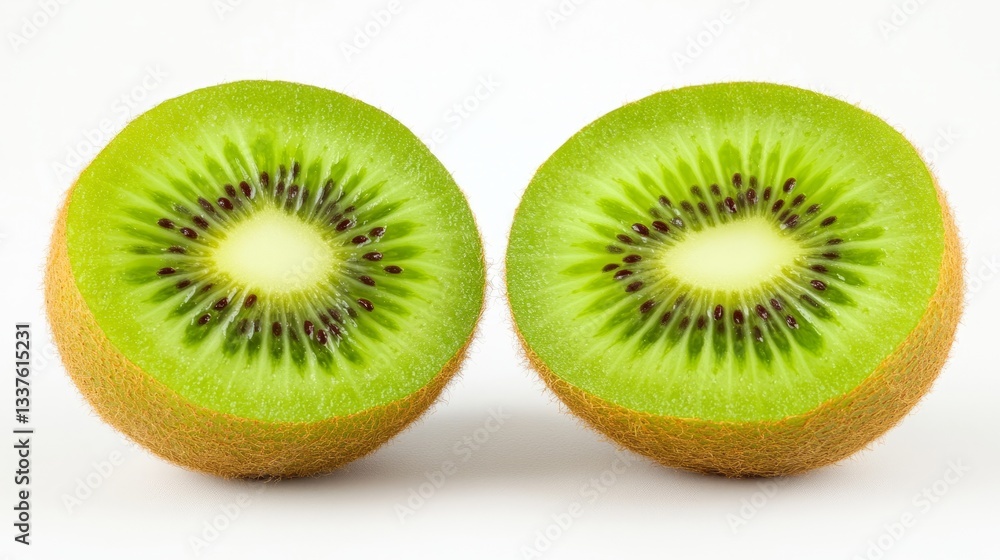 Fresh Kiwi Halves with Vibrant Green Texture and Seeds, Isolated on White Background
Fresh Kiwi Halves with Vibrant Green Texture and Seeds, Isolated on White Background