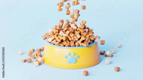 3d rendering pet food and bone animation