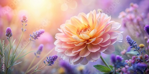 Dreamy Pastel Pink and Yellow Flower Bloom, Tranquil Botanical Photography