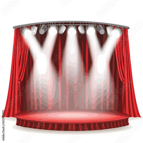 Theater Stage with Red Curtains and Spotlights