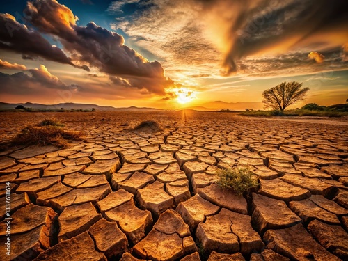 Dry Cracked Earth - Drought, Arid Land, Soil Texture, Low Light Photography
