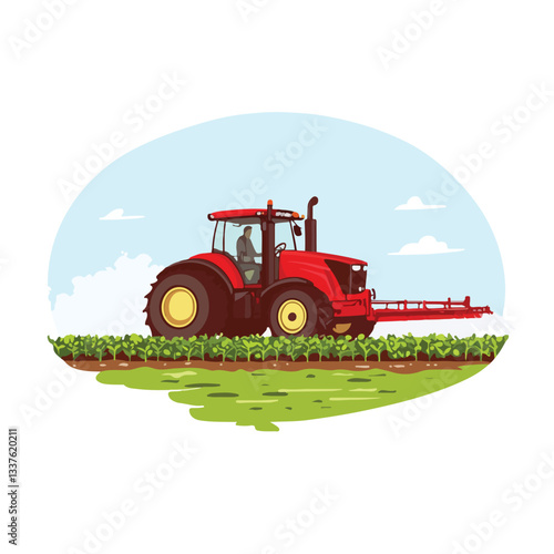 Agricultural Tractor Spraying Pesticides and Fertilizer on Soybean Field