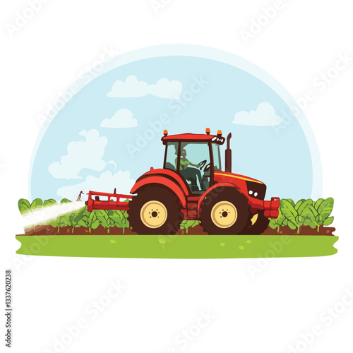 Agricultural Tractor Spraying Pesticides and Fertilizer on Soybean Field