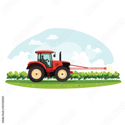 Agricultural Tractor Spraying Pesticides and Fertilizer on Soybean Field