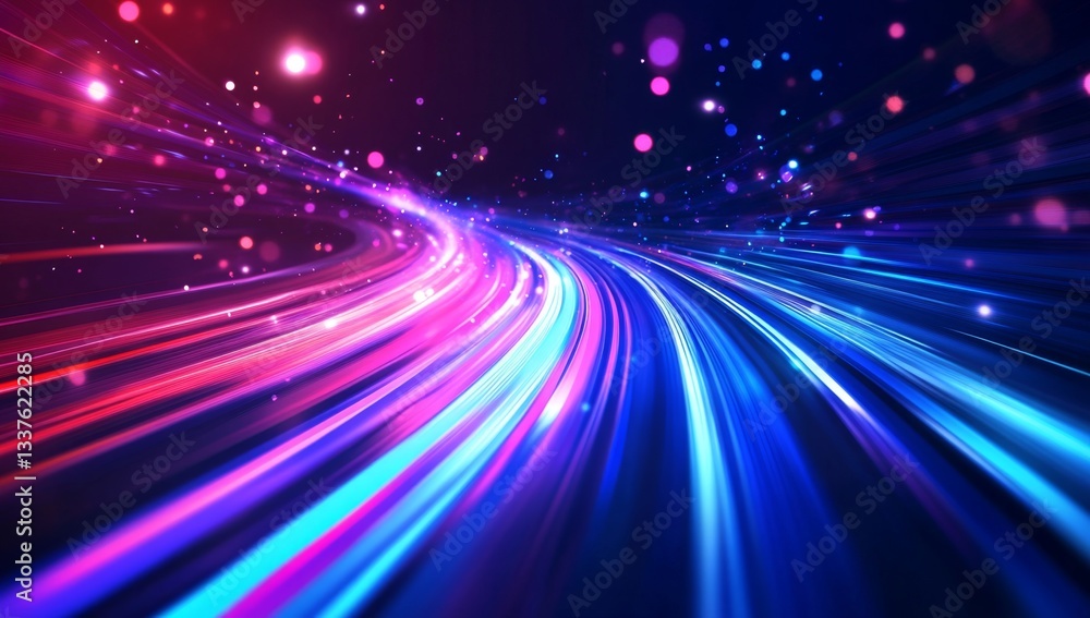 Fast-moving, vibrant light trails curving through a dark space Fast-moving, vibrant light trails curving through a dark space