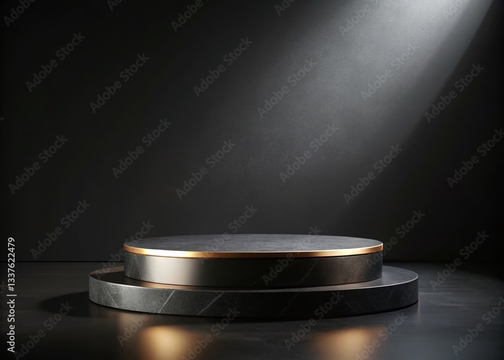 Elegant Black Stone Podium Product Display - 3D Rendering Elegant Black Stone Podium Product Display - 3D Rendering