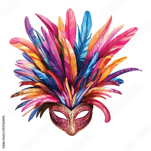 Vibrant Carnival Mask Hat with Colorful Feathers and Sparkling Gems
