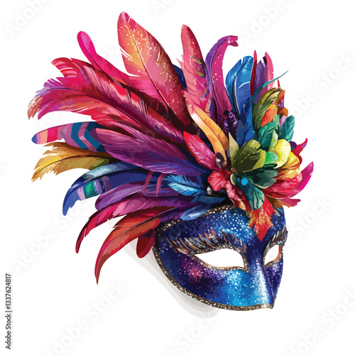 Vibrant Carnival Mask Hat with Colorful Feathers and Sparkling Gems