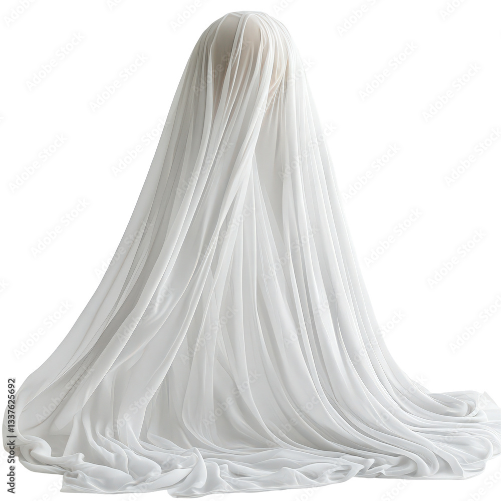 Elegant flowing translucent white textile, ethereal and dreamlike imagery Elegant flowing translucent white textile, ethereal and dreamlike imagery