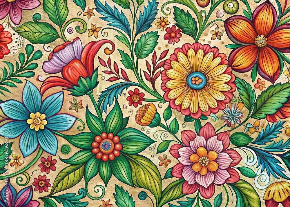 Elegant Ornamental Floral Foliage Pattern, Hand-Drawn Botanical Illustration, Repeating Design for Fabric, Wallpaper, and More Elegant Ornamental Floral Foliage Pattern, Hand-Drawn Botanical Illustration, Repeating Design for Fabric, Wallpaper, and More