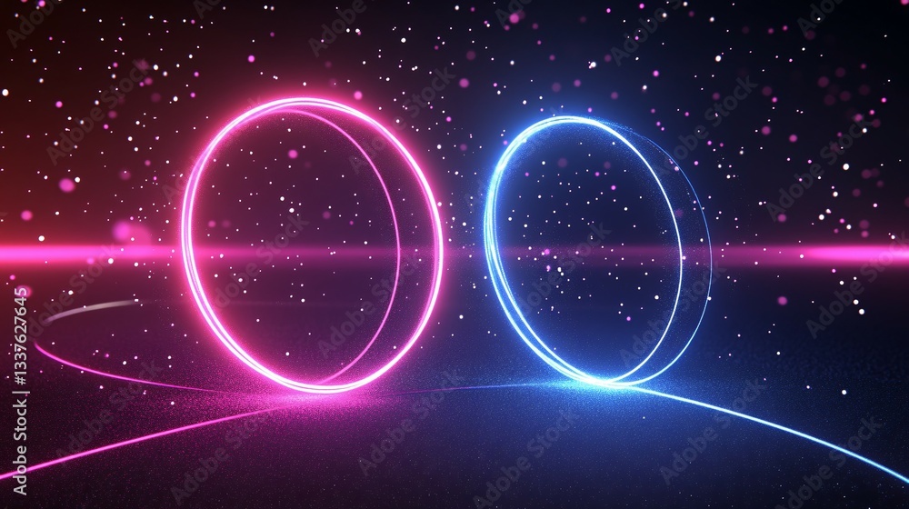Obraz premium Two illuminated colorful glowing circles with light particles