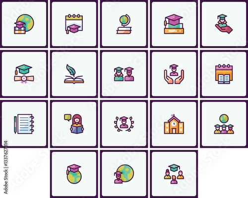 Delicate education icon collection depicting learning and academic achievement