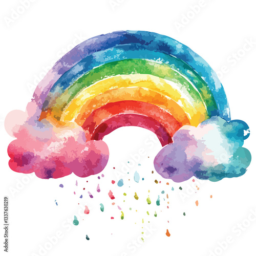 Vibrant Watercolor Rainbow Color Powder Cloud Vector Illustration