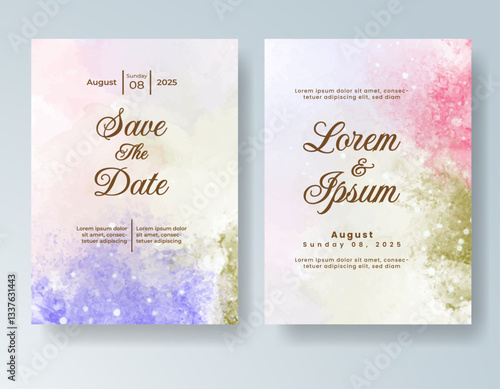 Wedding invitation with abstract splash watercolor