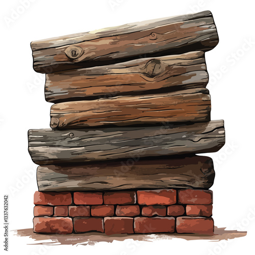 Weathered Wooden Planks Stacked Against Rustic Wall