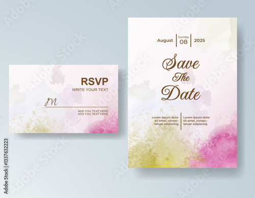 Wedding invitation with abstract splash watercolor