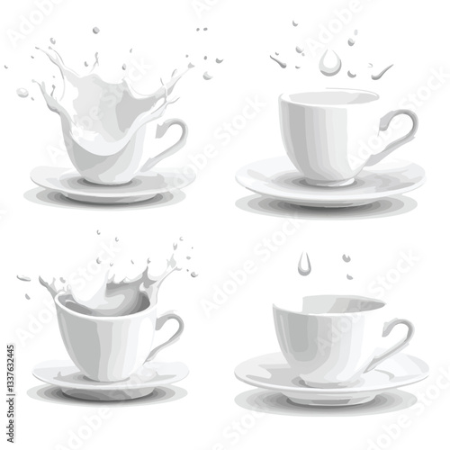 White 3D Coffee Cup with Americano Splash and Drops