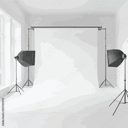 Modern White Studio Room Template on Empty Background