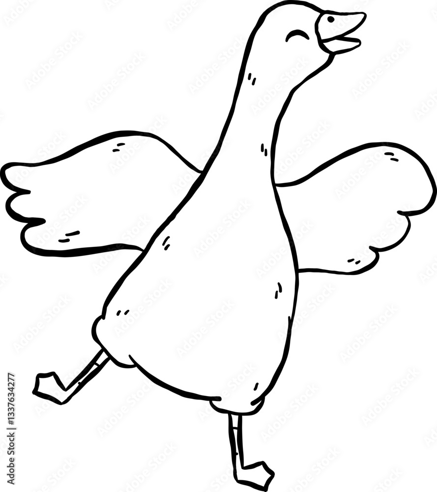 Cute Silly Goose Black and White Outline Playful Cartoon Hand Drawn Doodle Cute Silly Goose Black and White Outline Playful Cartoon Hand Drawn Doodle